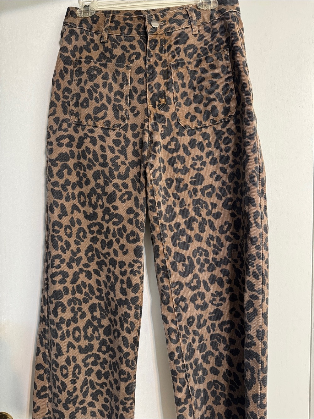 Leopard Print Wide Leg Jeans - Brown & Black